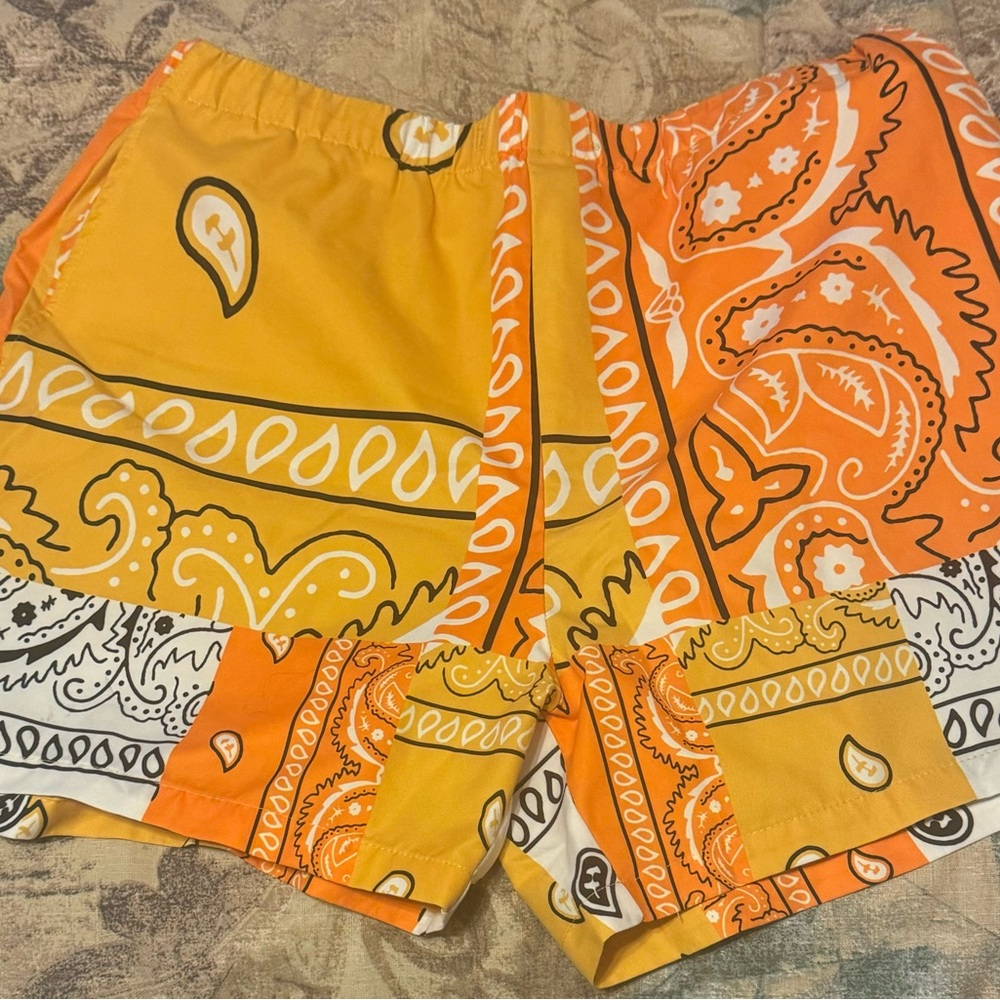 Paisley Print Shorts - Orange and Yellow